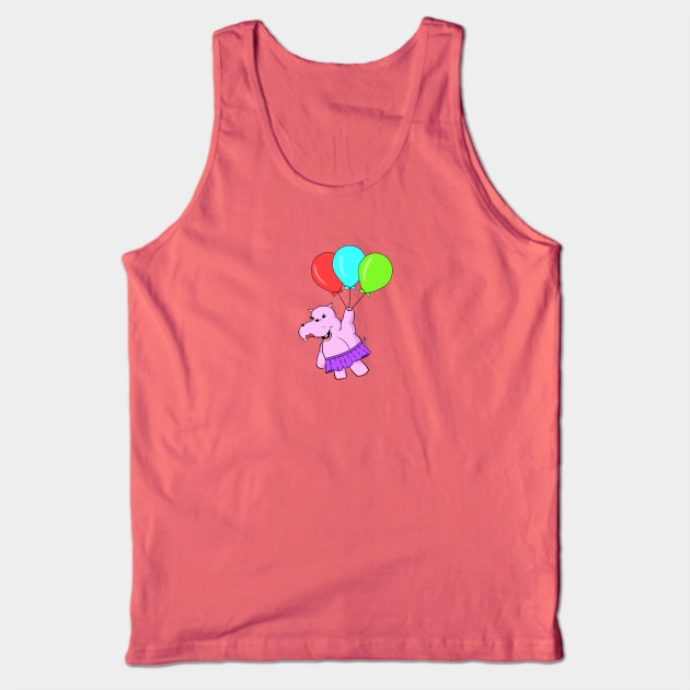 Cute Cartoon Hippo Flying With Balloons Tank Top by Braznyc